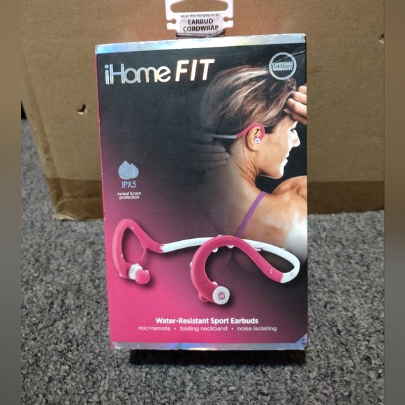 iHome FIT Water Resistant Sport Earbuds - Pink and White - Picture 1 of 2